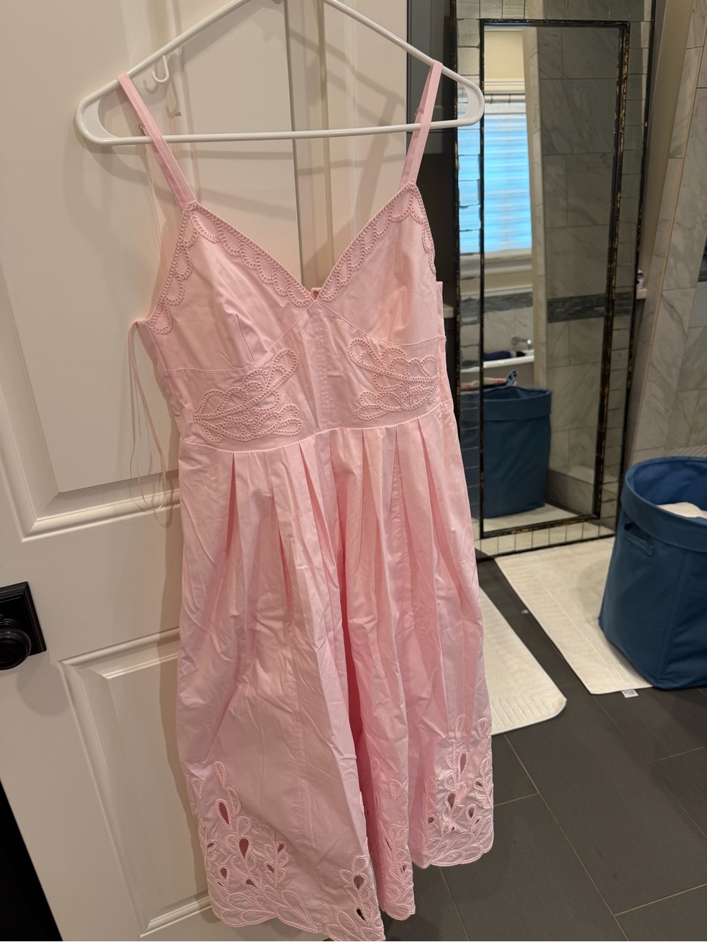 cinq a sept Pink Eyelet Midi Dress